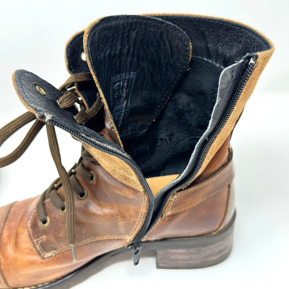 Taos Crave Combat Ankle Boots Womens 9-9.5 EU 40 Brown Leather Suede Side Zip - Picture 6 of 16